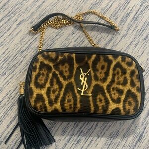 Saint Laurent Mini Lou Leopard Canvas & Leather Crossbody Bag